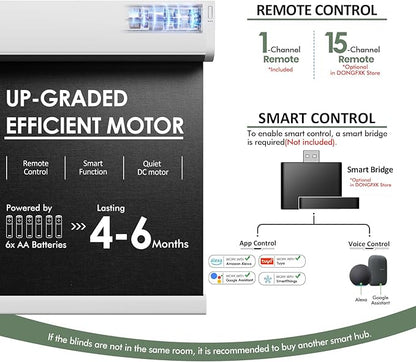 Motorized Blinds with Remote, Blackout No Drill Cordless Smart Roller Shades, Automatic Blinds for Windows, Black,30" W x 72" H