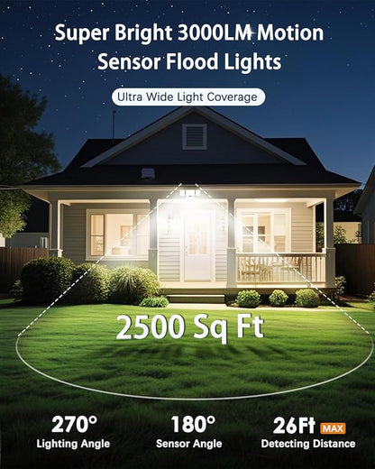 CLAONER Solar Outdoor Lights Motion Sensor 3500LM 288 LED Solar Security Lights with Remote Control IP67 Waterproof 4 Heads Flood Lights with 16.4ft Cable 4 Modes Wall Lights(4 Pack)