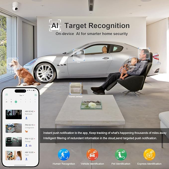 Camera for Home Security, 2K Pet Camera with Speaker,Indoor Camera Wireless with Phone App, Auto Tracking/Super Night Vision, Cloud/SD Card Storage, 2.4 GHz, White