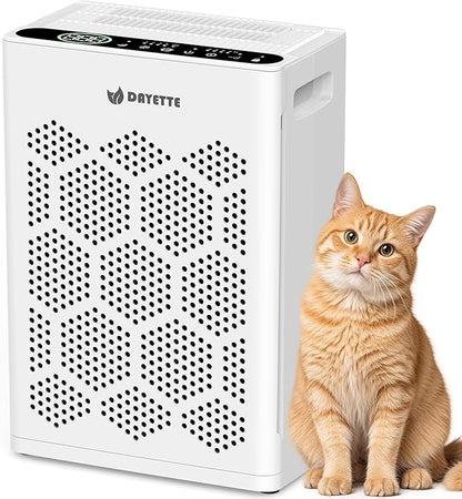 DAYETTE Air Purifiers for Home Large Room Up to 2400 Ft² with HEPA 14 Filter, Pet Air Purifier with Washable Prefilter for Bedroom with Fragrance, Air Cleaner for Smoke Dust Pets Hair Odor, WhiteBlack