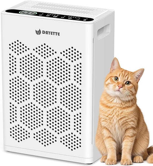 DAYETTE Air Purifiers for Home Large Room Up to 2400 Ft² with HEPA 14 Filter, Pet Air Purifier with Washable Prefilter for Bedroom with Fragrance, Air Cleaner for Smoke Dust Pets Hair Odor, WhiteBlack