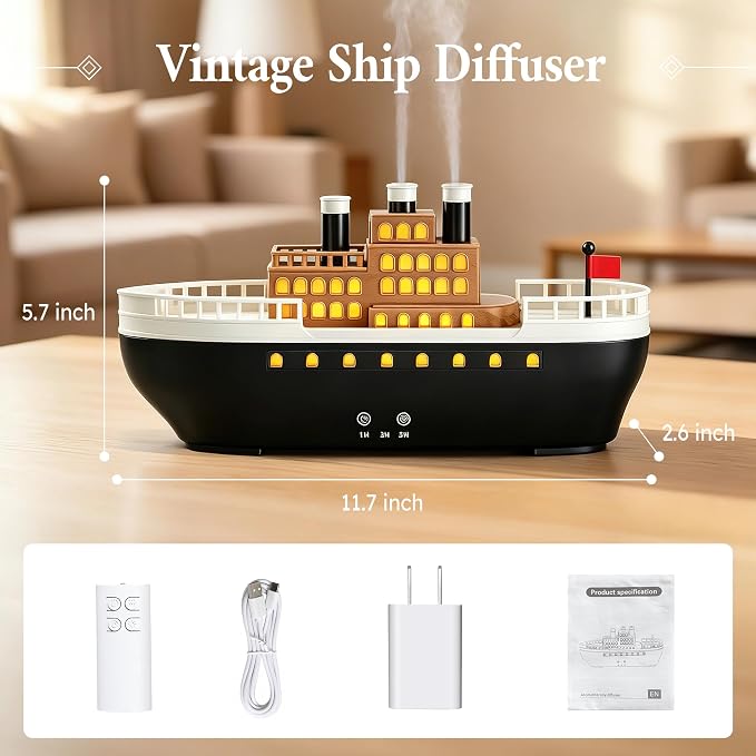 Essential Oil Diffuser 250ml, Ultrasonic Titanic Humidifier with 7 Color LED Lights, Quiet Operation, Auto Shut-Off, Remote Control, Perfect for Home, Office, and Bedroom Decor (Black)