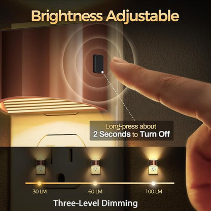 DORESshop Night Light, Night Lights Plug into Wall, Adjustable, 3000K | 3 Level Brightness Adjustable Night Light, Dusk to Dawn Sensor Nightlights for Adults, Bedroom, Bathroom, Hallway, 2 packs