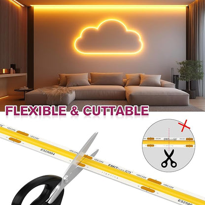 EMITEVER COB LED Strip Lights Warm White, 2700K Tape Light Premium High Density, DC 24V, 360+Lumens/ft, 2560LEDs/Spool, Ra 90+, 16.4ft/5m, UL Listed 5 Year After-Service (Power Supply Sold Separately)