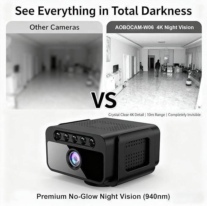 Hidden Camera with Cloud, 4K HD WiFi Mini Spy Camera 150° View Video, Wireless Indoor Surveillance Secret Camera, Smart AI Motion Detection/Night Vision for Home Security Small Nanny Cam (Black-4K)