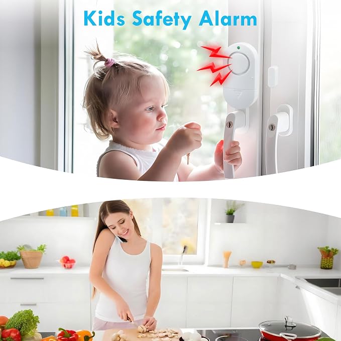 120DB High Decibel Door Window Alarms for Home Security, Toddler Child Safety Entry Open Alert Door Chime, Anti Intrusion Sensor for Household Store Apartment Garage, 10 Pack White