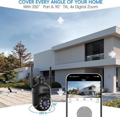 [3k] Security Camera Wireless Outdoor, 5MP PTZ Security Camera, 3k WiFi Camera for Home Security Outside, Human Detection, Two-Way Audio,Color Night Vision, 360° View,C102