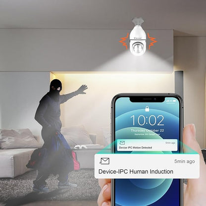 Jennov 2K Light Bulb Security Camera Wireless Outdoor, Indoor Light Socket Cameras for Home Security, Human Detection, 355°, Color Night Vision, 5G/2.4G WiFi, Screw in, Compatible with Alexa