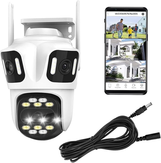 9MP Three Lens Wireless Outdoor Security Camera, 360° Pan/Tilt, 2.4GHz WiFi, AI Auto Tracking, No Blind Spot,24/7 Recording, Night Vision,Spotlight,2-Way Audio, IP66, for Home Surveillance