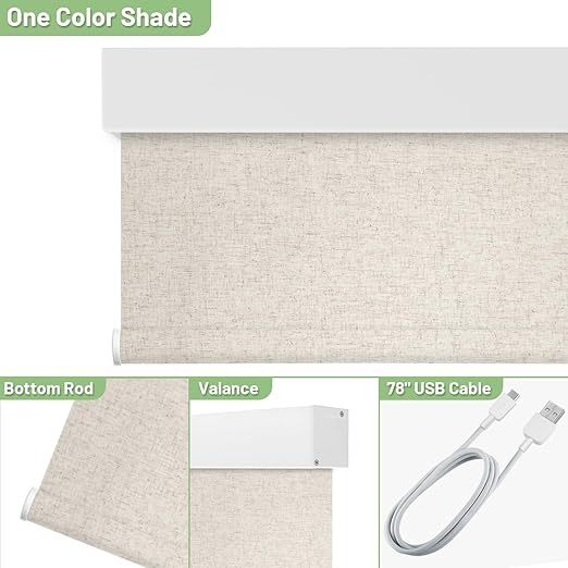 Motorized Blinds with Remote Control, 100% Blackout Cordless Wireless Electric Window Roller Shade Matter Motor Over Thread Compatible with Alexa/Google Home/Homekit (Linen Beige)