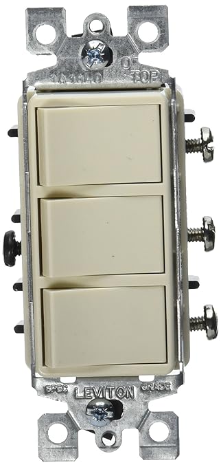 Leviton Decora Triple Rocker Combination Switch, Light Almond, R66-01755-0TS