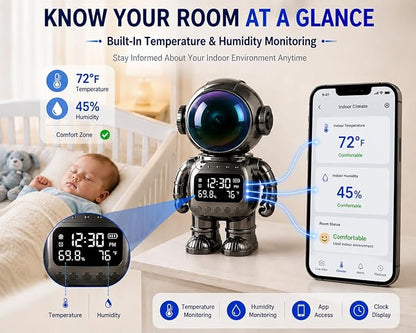 DYPCO Indoor Security Clock Camera with Temperature and Humidity Monitoring, Smart Clock Camera with Alarm Function, Real-Time Alerts for Home Safety
