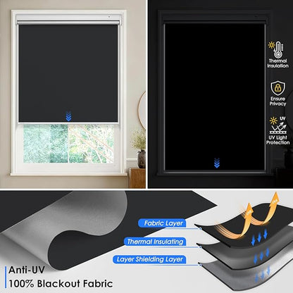 Motorized Roller Blinds with Remote Control & Solar Panel - 100% Blackout Smart Blinds, Automatic, Cordless, Electric Shades - Compatible with Alexa - Grey, 36" W x 72" H