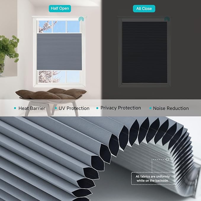 Motorized Top Down Bottom Up Blackout Cellular Shades with Remote, Custom Cordless Smart Honeycomb Blinds, Automatic Electric Window Blinds Work with Alexa Google for Home Office, Grayish Blue