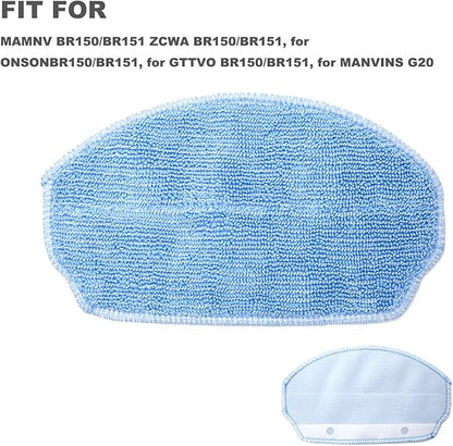 Robot Vacuum Replacement Parts for MAMNV, ZCWA, ONSON, GTTVO BR150/BR151, MANVINS G20 - 6PC Side Sweep, HEPA Filter & Mop