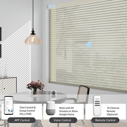 Motorized Sheer Shades with Remote, Automatic Dual-Layered Shades for Windows, Smart Light Filtering Blinds Compatible with Alexa, Custom Size (Light Filtering Drizzle Beige)