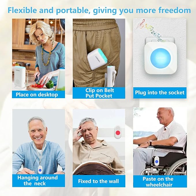 Wireless Caregiver Pager Call Button Alert Button Call Bell for Elderly Patients at Home Nurse Alert System 3 Waterproof Transmitters 1 Portable Receiver 1 plugin Receiver………