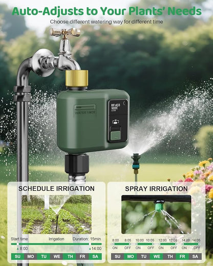 WiFi Water Timer for Garden Hose, 2 Pc Smart Sprinkler Controller with 984ft RF Range, Smart Lawn Watering System Irrigation Timer, APP/Voice Control, Rain Delay, Manual Irrigation (Brass Inlet)