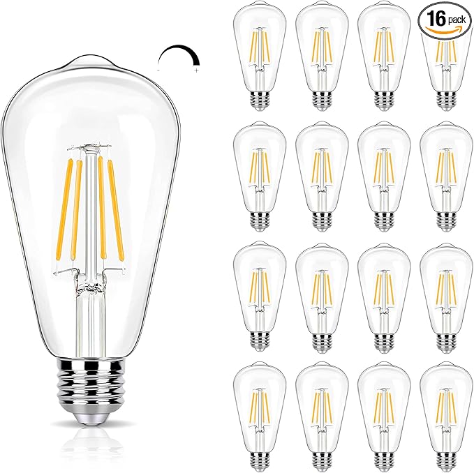 16 Pack LED Edison Bulbs 40W Equivalent, Dimmable 2700K Soft Warm White ST19/ST58 Light Bulb, 4 Watt Vintage LED Filament Bulb, High CRI 90+, 450LM, E26 Base