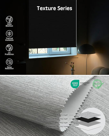 Yoolax Motorized Blinds with Remote, 100% Blackout Smart Blinds Work with Alexa, Google, Apple Homekit, Motorized Shades for Bedroom, Custom Electric Shades Voice Control (Foggy Gray)