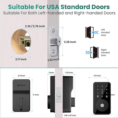 Smart Lock, 4-in-1 Keyless Entry Door Lock for Front Door, Digital Door Lock with Keypad, Bluetooth Smart Deadbolt, App Control