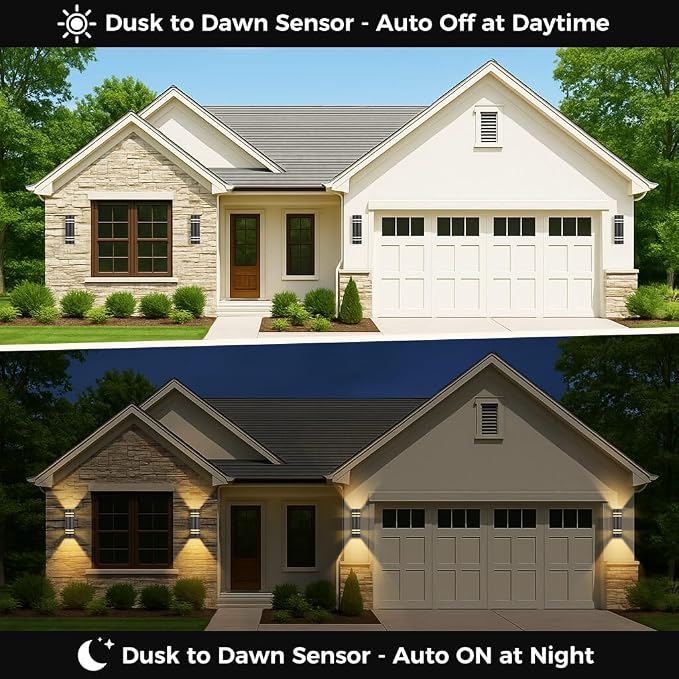 KIZON Smart Outdoor Wall Lights, RGBCW Up and Down Lights, Black | Color Changing, Alexa and Remote Control, Dusk to Dawn Sconce, Dimmable, Waterproof Aluminum, ETL listed for Porch Garage
