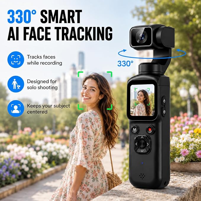 4K Pocket Gimbal Camera with Autofocus and Face Tracking