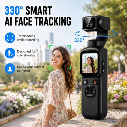 4K Pocket Gimbal Camera with Autofocus and Face Tracking