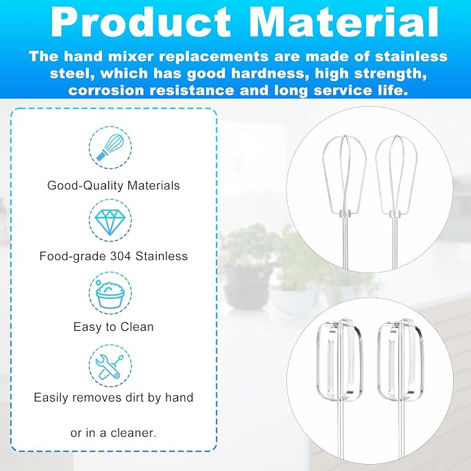 4pcs Hand Mixer Beaters Attachment for MX600B MX3200B MX600R MX1500W MX610B | Stainless Steel Hand Mixer Beaters Attachments Whisk Replacement for MX Series Electric Hand Mixers for Cooking and Baking