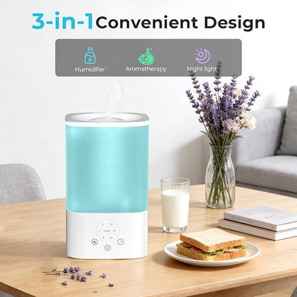 Cool Mist Humidifiers for Bedroom,3.2L Humidifiers for Baby Nursery＆Plants,7-Color Light,Oil Diffuser,Top Fill,360°Nozzle,Timer,24DB Quiet,BPA Free,Tap to Operate,White