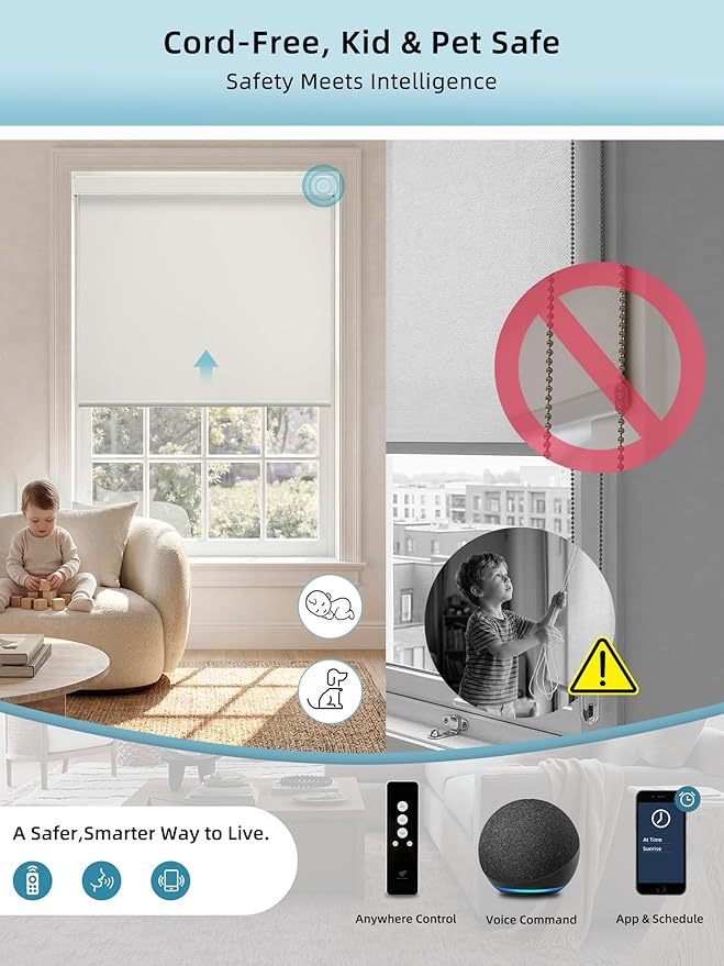 SmartWings Motorized Smart Blinds with Remote, Custom Automatic 100% Blackout Roller Shade Compatible with Alexa/Homekit/Google, Electric Smart Blinds for Indoor Windows, Vinyl Beige