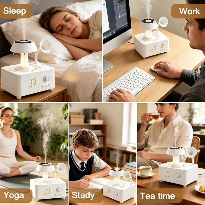 Morbou Raindrop Aroma Diffuser Room Humidifier with White Noise, 7-Color Air Mist Essential Oil Diffuser Sleep Sounds Aroma Rain Drop, with Remote Control (White)
