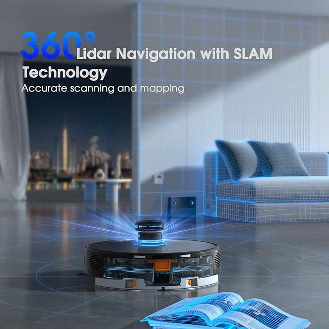 Robot Vacuum and Mop, Mapping Robotic Vacuums Cleaner with LiDAR Navigation Smart & Strong Suction, WiFi/App/Alexa/Voice Control, Obstacle Avoidance, for Home, Wood/Hard Floors, Pet Hair -Jet-black