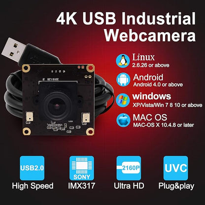 4K USB Camera Sony IMX317 Image Sensor Webcam for Windows Mac Android Linux (3.6mm Lens)