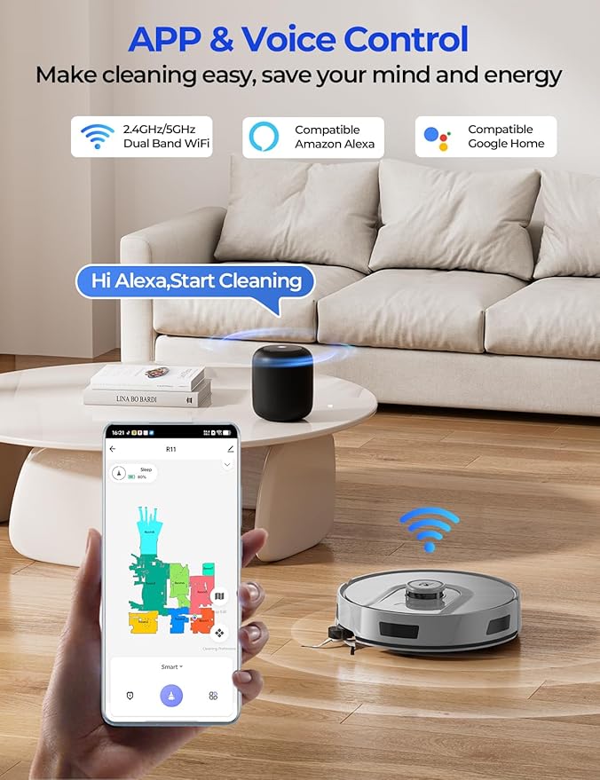 Robot Vacuum 20,000 Pa Robot Vacuum and Mop,120Day Self Emptying Vacuum Robot,Lidar Navigation,5G 2.4GWiFi APP Aspirateur Robot,Self-Charging Robot Vacuums for Pet,Floor,Carpet Gray R11