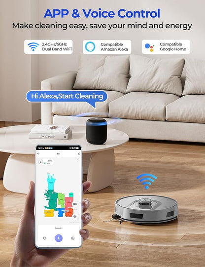 Robot Vacuum 20,000 Pa Robot Vacuum and Mop,120Day Self Emptying Vacuum Robot,Lidar Navigation,5G 2.4GWiFi APP Aspirateur Robot,Self-Charging Robot Vacuums for Pet,Floor,Carpet Gray R11