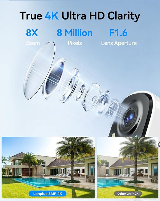 LongPlus 4K Outdoor Camera Wireless Battery Powered, WIFI6 Security Camera
