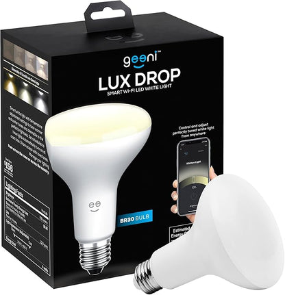 Geeni LUX DROP Wi-Fi LED Light Bulb, Tunable White (2700K-6500K), 1-Pack – Dimmable BR30 Bulb, 65-Watt Equivalent – No Hub Required – Works with Amazon Alexa, Google Assistant