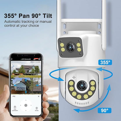 1080P PTZ Outdoor Security Camera, Dual Lens Linkage Wireless WiFi Cameras for Home Security, 360° View Auto Tracking Surveillance Camera with Human Detection, Color Night Vision, Two-Way Audio