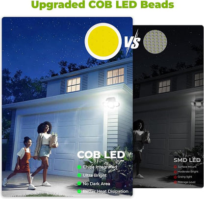 6000mAh Solar Motion Sensor Outdoor Lights with 3 Modes, 2 Pack