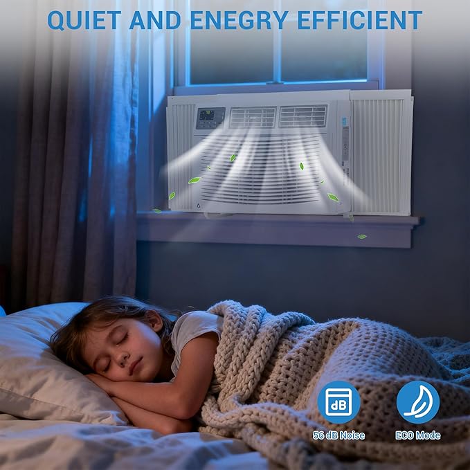 12000 BTU Window Air Conditioner, Smart WiFi AC Unit with Remote & App Control, Heavy Duty Cooling for Large Rooms up to 550 Sq. Ft., Energy Saving Mode, 4-Way Air Direction, White
