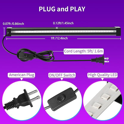 YQNLIFA Black Light Bar, 15W 1FT Magnetic LED Black Lights with 5FT Cord, Portable Blacklights for Glow Party, Fluorescent Poster, Halloween Decorations, Body Paint, Room, Stage Lighting, 4 Pack