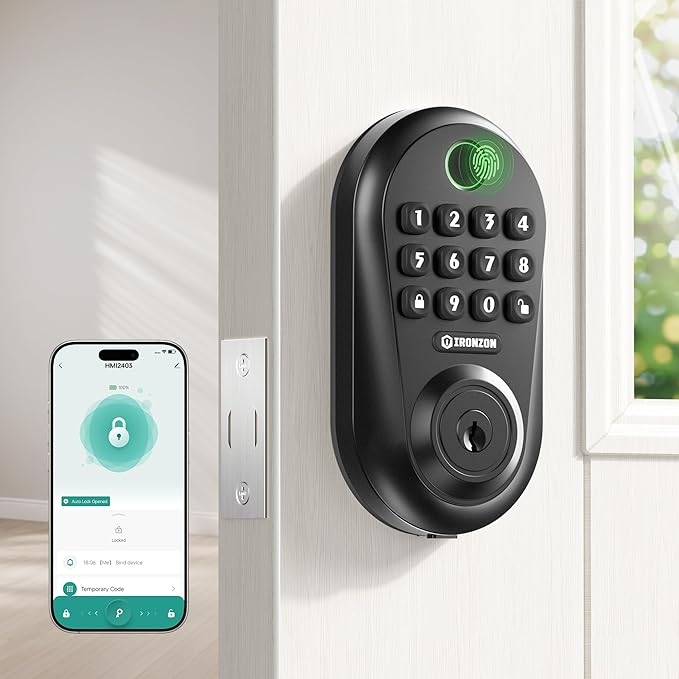 IRONZON Keyless Entry Door Lock - 350Y 5-in-1 Fingerprint Smart Locks for Front Door,Keyless Entry Door Lock with Keypad Deadbolt, Biometric Electronic Lock for Front Door