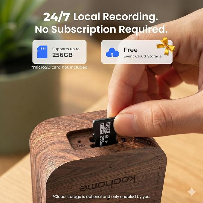 2K Window Camera for Indoor & Outdoor Home Security,Color Night Vision,Anti-Glare,24/7 Recording,Free 3-Day Cloud Storage,Dual-Band WiFi,AI Human Detection,Magnetic Mount,Walnut Wood Design