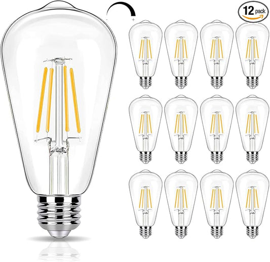 12 Pack Dimmable LED Light Bulbs 40 Watt Equivalent, ST19 Vintage E26 Edison Bulbs, 2700K Soft Warm White 4W LED Bulbs, Antique Filament Decorative Light Bulbs for Light Fixtures