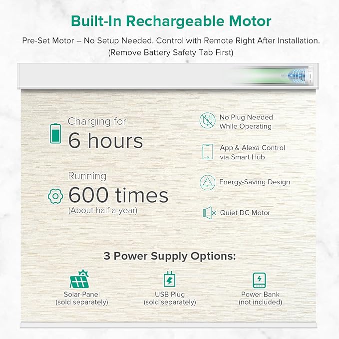 Motorized Roller Shades, Light Filtering Remote Control Custom Window Shades Work with Alexa Google Assistant via RF Hub, Rechargeable Electric Blinds for Windows (Texture Light Coffee)