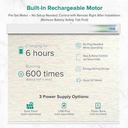 Motorized Roller Shades, Light Filtering Remote Control Custom Window Shades Work with Alexa Google Assistant via RF Hub, Rechargeable Electric Blinds for Windows (Texture Light Coffee)