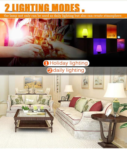 RGBW Color Changing LED Light Bulbs, A19 E26 Screw Base IR Remote Control Dimmable with Memory Function 60W Equivalent for Home Decoration Stage Bar Party (RGB+Daily Lighting, 2-Pack)