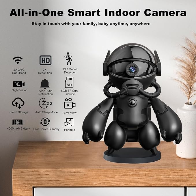 2K Indoor Camera Robot, 5G/2.4G WiFi Indoor Cameras for Home Baby Security