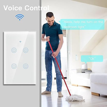 BSEED 4 Gang Smart Switch - Alexa WiFi Light Switch, Touch Control, Timer Function, Compatible with Alexa, Google Assistant, Remote Control
